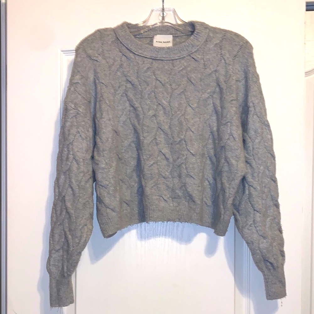 Pink Rose Gray Cable Knit Sweater | Chunky Cozy Pullover